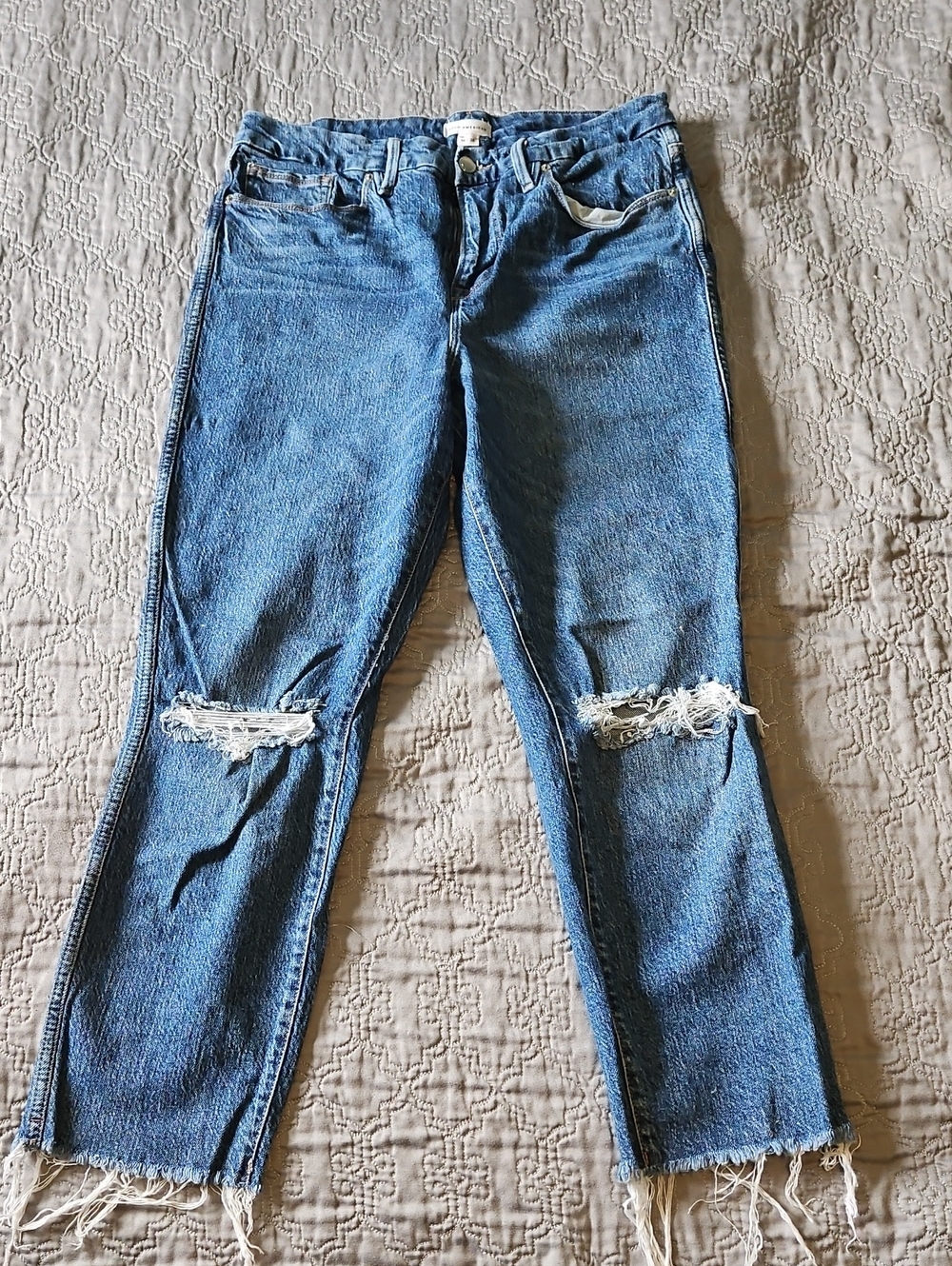 Good American Blue Distressed Women's Jeans - Classic Straight Fit